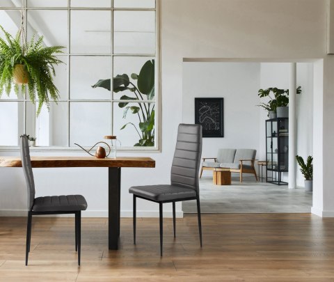 ZESTAW KRZESEŁ DO JADALNI SALONU Z EKOSKÓRY 4 SZTUKI WYSOKIE OPARCIE SZARE MODERNHOME