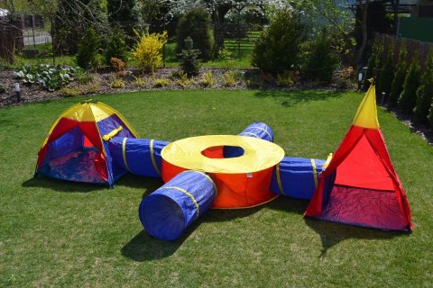 ZESTAW NAMIOTÓW DLA DZIECI 7W1 DOMKI + 4 TUNELE IPLAY