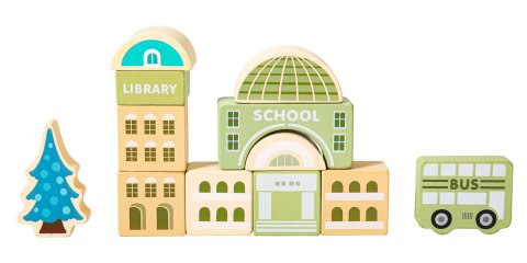DREWNIANE KLOCKI EDUKACYJNE MIASTO MATA 121 SZTUK ECOTOYS