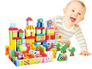 DREWNIANE KLOCKI ZESTAW FARMA 100 EL. ECOTOYS