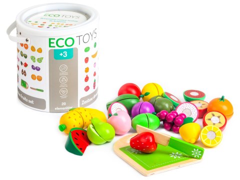 DREWNIANE OWOCE DO KROJENIA 20 SZTUK ECOTOYS