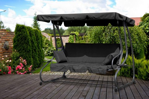 HUŚTAWKA OGRODOWA ROZKŁADANA 3-OSOBOWA 2W1 PODUSZKI SZARA MULTIGARDEN