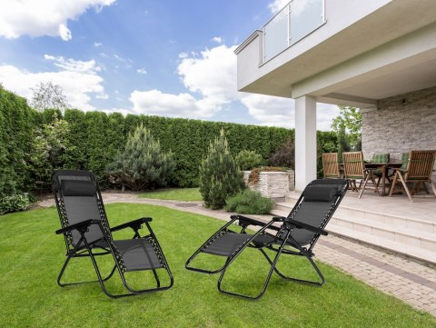 LEŻAK FOTEL OGRODOWY REGULOWANE OPARCIE ZERO GRAVITY MULTIGARDEN - CZARNY