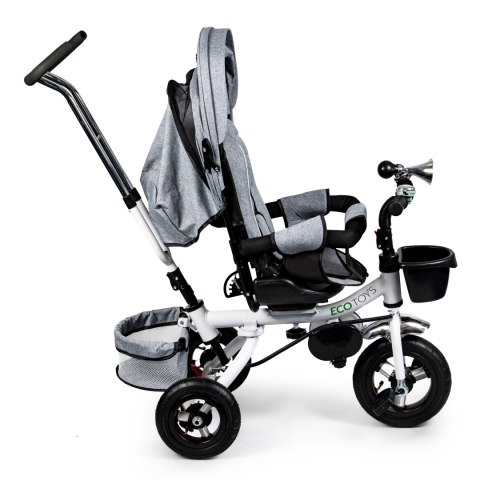 ROWEREK TRÓJKOŁOWY OBROTOWY 360° SZARY DELUX Z DASZKIEM ECOTOYS