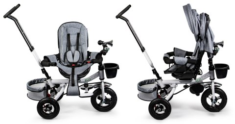 ROWEREK TRÓJKOŁOWY OBROTOWY 360° SZARY DELUX Z DASZKIEM ECOTOYS