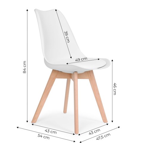 ZESTAW 4 KRZESEŁ KRZESŁO DO SALONU JADALNI Z PODUSZKĄ BIAŁE MODERNHOME