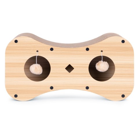 DRAPAK TEKTUROWY DLA KOTA BUDKA DOMEK KARTONOWY LEGOWISKO Z WISZĄCYMI POMPONAMI PETSI