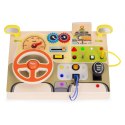 DREWNIANA TABLICA MANIPULACYJNA LED SENSORYCZNA DLA DZIECI PANEL EDUKACYJNY AUTO KIEROWNICA 14 ELEMENTÓW