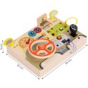 DREWNIANA TABLICA MANIPULACYJNA LED SENSORYCZNA DLA DZIECI PANEL EDUKACYJNY AUTO KIEROWNICA 14 ELEMENTÓW