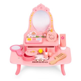 DREWNIANA TOALETKA DLA DZIECI Z LUSTREM I SZUFLADĄ 7 AKCESORIÓW ECOTOYS