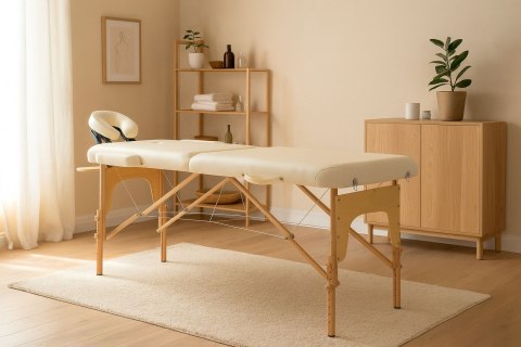 DREWNIANY STÓŁ DO MASAŻU I REHABILITACJI 2-SEGMENTOWY SKŁADANY W WALIZKĘ + TORBA MODERNHOME