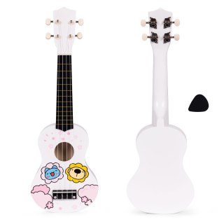 GITARA UKULELE DLA DZIECI DREWNIANA 4 STRUNY NYLONOWE KOSTKA DO GRY ECOTOYS
