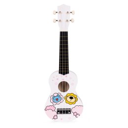 GITARA UKULELE DLA DZIECI DREWNIANA 4 STRUNY NYLONOWE KOSTKA DO GRY ECOTOYS
