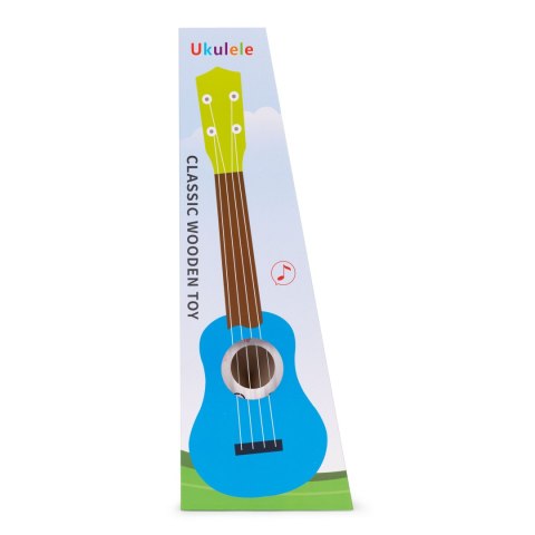 GITARA UKULELE DLA DZIECI DREWNIANA 4 STRUNY NYLONOWE KOSTKA DO GRY ECOTOYS