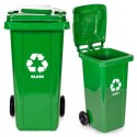 KOSZ NA SMIECI POJEMNIK 120L KUBEŁ ŚMIETNIK ZIELONY SZKŁO GUMOWE KOŁA