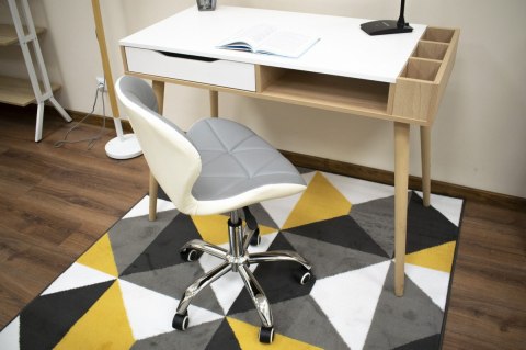 KRZESŁO OBROTOWE BIUROWE Z SZEROKIM OPARCIEM EKOSKÓRA SZARO-BIAŁE