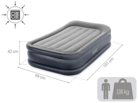 MATERAC DMUCHANY JEDNOOSOBOWY 191X99X42 CM Z WBUDOWANĄ POMPKĄ ELEKTRYCZNĄ ŁÓŻKO INTEX 64132