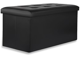 PUFA ZE SCHOWKIEM SIEDZISKO SKRZYNIA OTWIERANA 80X40 CM PIKOWANA CZARNA