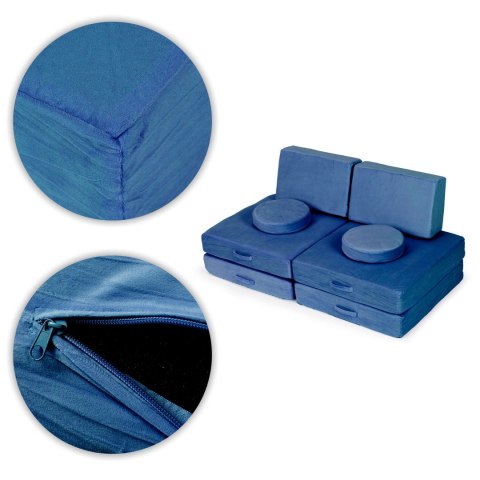 SOFA MODUŁOWA DUŻA SKŁADANA DLA DZIECI DIY 8 MIĘKKICH PODUCH - NIEBIESKA ECOTOYS