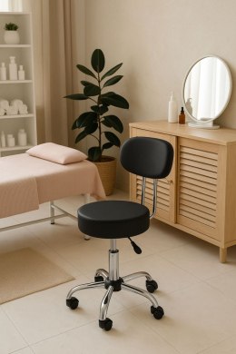 STOŁEK OBROTOWY Z OPARCIEM TABORET KOSMETYCZNY MEDYCZNY FOTEL REGULOWANY CZARNY MODERNHOME