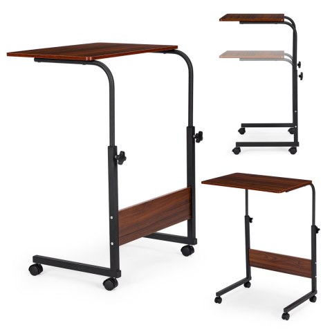 STOLIK POD LAPTOPA Z KÓŁKAMI BIURKO DOSTAWIANE DO FOTELA KANAPY CIEMNY BRĄZ MODERNHOME