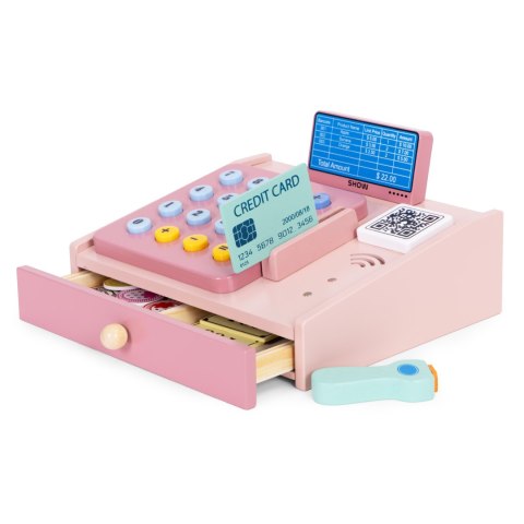 DREWNIANA KASA FISKALNA DLA DZIECI SKANER BANKNOTY MONETY KARTA