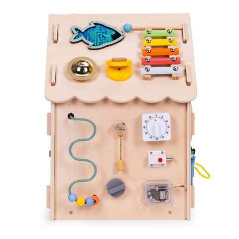 DREWNIANY DOMEK MANIPULACYJNY DLA DZIECI PANEL EDUKACYJNY XXL 30 ELEMENTÓW