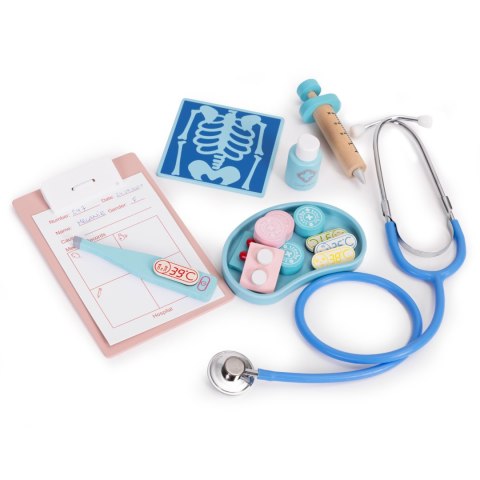 DREWNIANY ZESTAW MAŁEGO LEKARZA WALIZKA MEDYCZNA DLA DZIECI 34 ELEMENTY