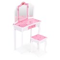 DUŻA TOALETKA ZABAWKOWA DLA DZIEWCZYNKI POTRÓJNE LUSTRO TABORET SZUFLADA ECOTOYS