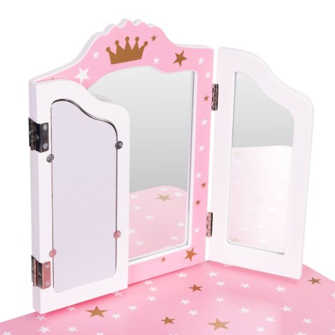 DUŻA TOALETKA ZABAWKOWA DLA DZIEWCZYNKI POTRÓJNE LUSTRO TABORET SZUFLADA ECOTOYS