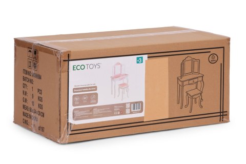 DUŻA TOALETKA ZABAWKOWA DLA DZIEWCZYNKI POTRÓJNE LUSTRO TABORET SZUFLADA ECOTOYS