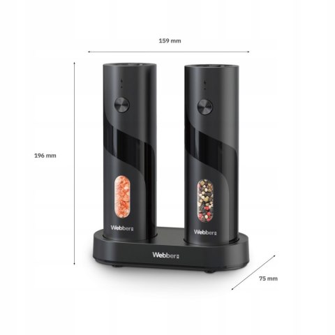 ELEKTRYCZNY MŁYNEK DO SOLI I PIEPRZU AKUMULATOROWY USB ZESTAW 2 SZTUKI REGULACJA MIELENIA PODŚWIETLENIE