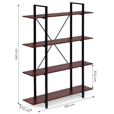 REGAŁ LOFTOWY INDUSTRIALNY DO SALONU BIURA 4 PÓŁKI METALOWA RAMA MODERNHOME