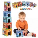 WIEŻA DO UKŁADANIA PIRAMIDA MIASTO SORTER Z FIGURKAMI I POJAZDAMI 18 ELEMENTÓW