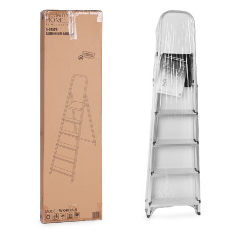 Drabina aluminiowa jednostronna 5 stopni składana z podestem 150 kg ModernHome