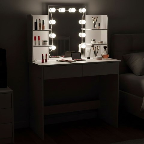 Duża toaletka kosmetyczna z lustrem i oświetleniem LED 3 barwy półki szuflady ModernHome