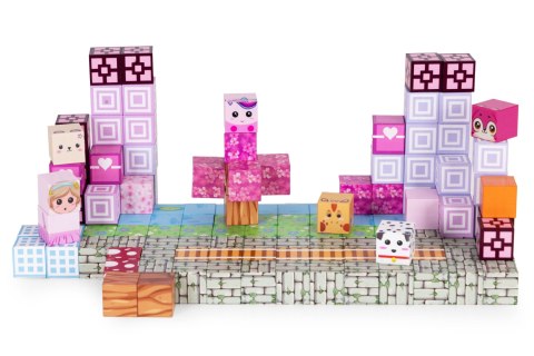 Klocki magnetyczne konstrukcyjne dla dzieci 140 elementów szcześcianny - różowe