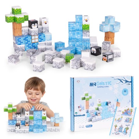 Klocki magnetyczne konstrukcyjne dla dzieci zestaw 97 elementów - Zima