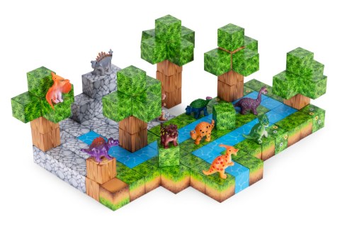 Klocki magnetyczne konstrukcyjne zestaw dla dzieci 142 elementy sześciany dinozaury