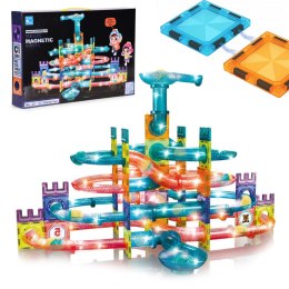 Klocki magnetyczne tor kulkowy LED klocki konstrukcyjne kulodrom 166 elementów