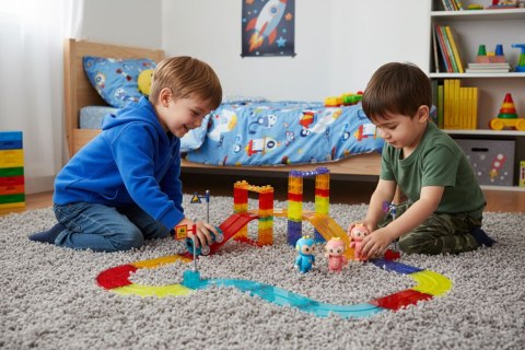 Tor dla aut klocki magnetyczne komplet 154 elementy autka LED