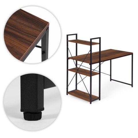 Biurko komputerowe szkolne 120x60 cm regał z 3 półkami loft ModernHome