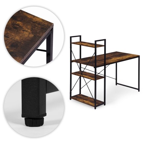 Biurko komputerowe szkolne 120x60 cm regał z 3 półkami loft ModernHome