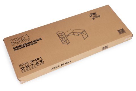 Biurko narożne z regałem 3 półki komputerowe czarne loftowe ModernHome