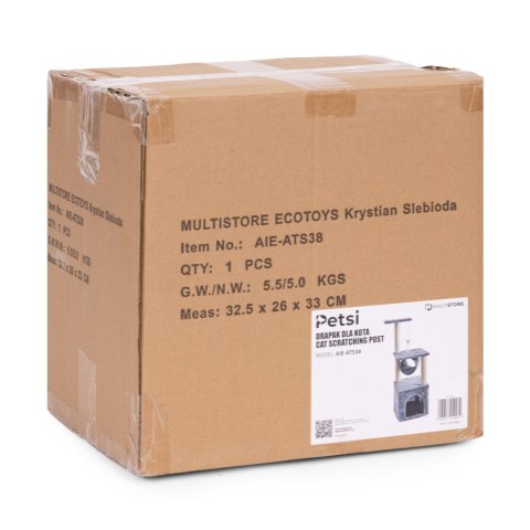 Drapak dla kota legowisko słupek wieża do drapania domek 94 cm szary Petsi