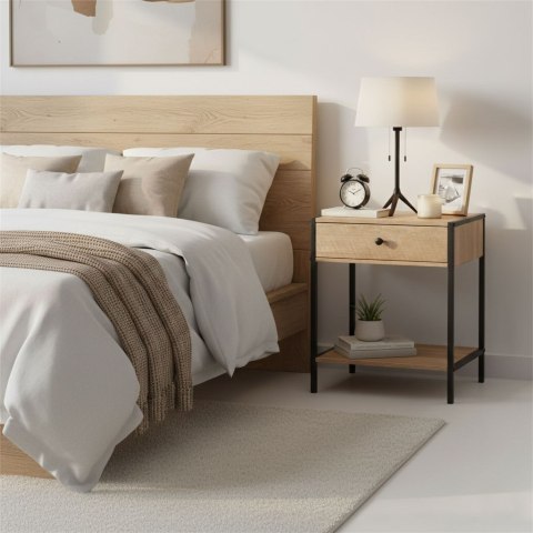 Szafka nocna z szufladą i półką stolik kawowy jasny dąb loftowy ModernHome