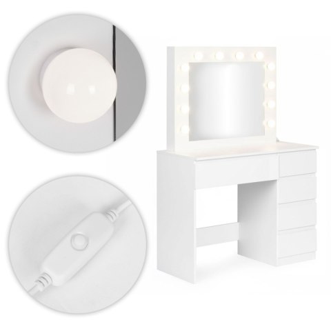 Toaletka kosmetyczna z lustrem i oświetleniem 5 szuflad taboret ModernHome