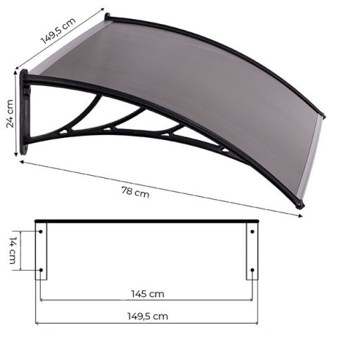 Daszek nad drzwi 150x80 cm zadaszenie osłona poliwęglan MultiGarden