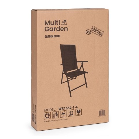 Krzesło ogrodowe składane stalowe z regulacją oparcia szare MultiGarden