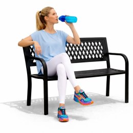 Ławka ogrodowa z ażurowym oparciem 120x50 cm metalowa parkowa czarna MultiGarden